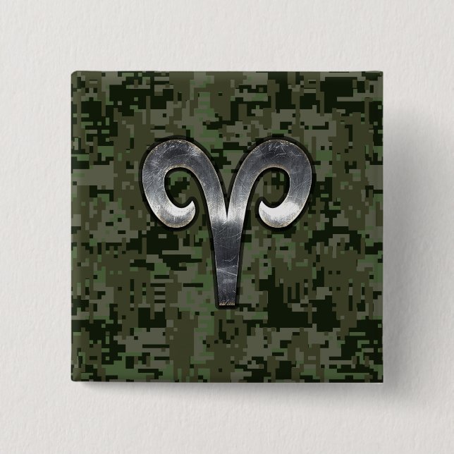 Aries Zodiac Symbol Woodland Digital Camouflage 15 Cm Square Badge (Front)