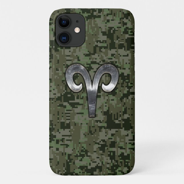 Aries Zodiac Symbol Woodland Digital Camouflage Case-Mate iPhone Case (Back)