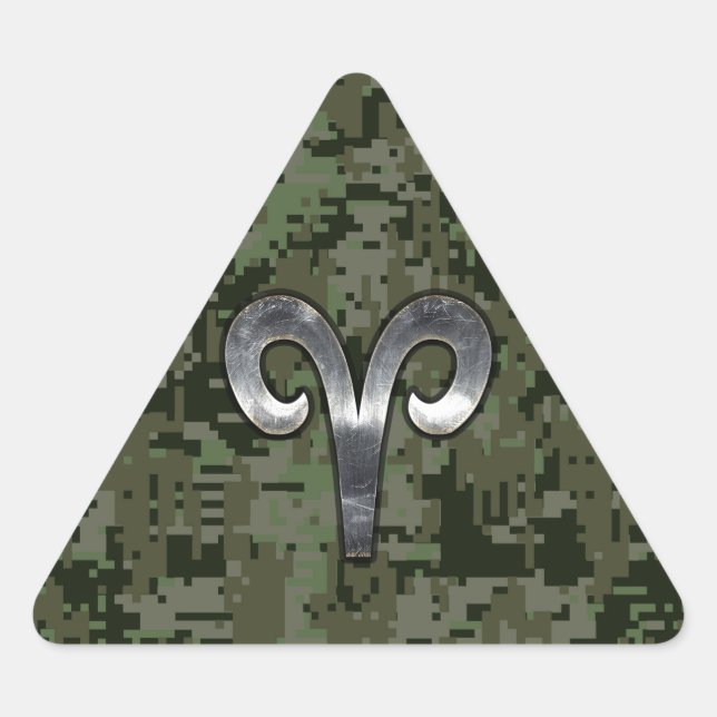Aries Zodiac Symbol Woodland Digital Camouflage Triangle Sticker (Front)