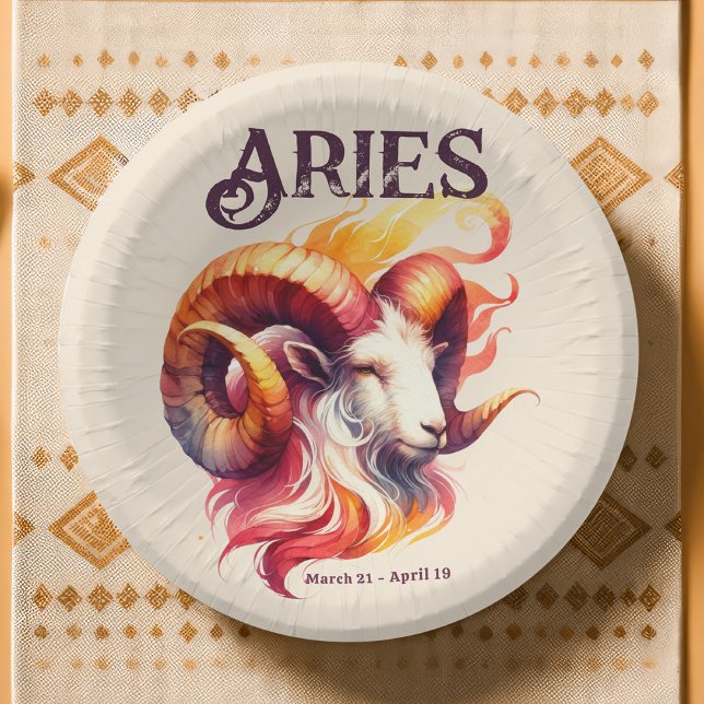 Aries Zodiac Themed Birthday Party Paper Plate (Aries Ram Zodiac Sign Theme Party Suite | Elevate Your Event with Matching Paper Bowls & Decor)
