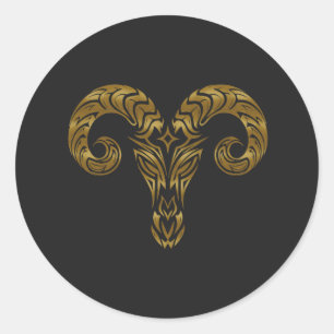 Aries Zodiac - Tribal Gold Classic Round Sticker