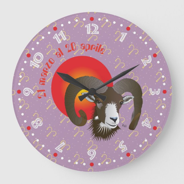 Ariete 21 March to 20 april Orologio Large Clock (Front)