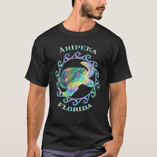 Aripeka Florida Vacation Colourful Tribal Turtle T-Shirt (Front)