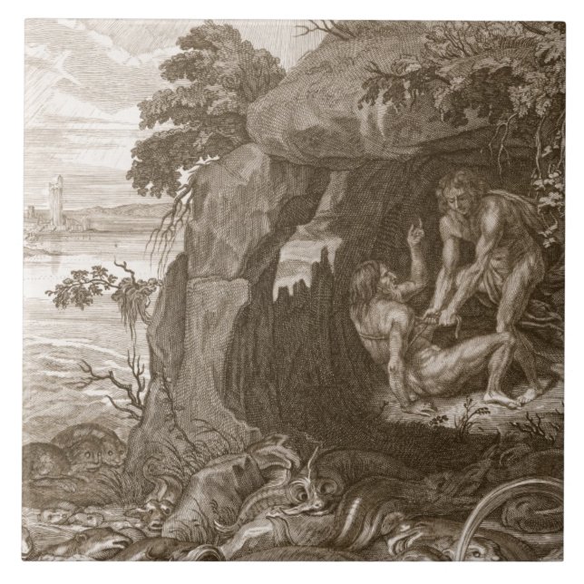 Aristeus Compels Proteus to Reveal his Oracles, 17 Ceramic Tile (Front)