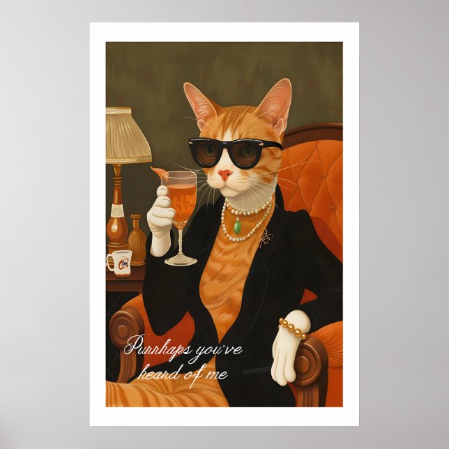 Aristocat Art Print Retro Cat with Champagne (Front)