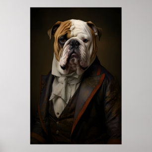 Aristocratic Bulldog Portrait, Funny Renaissance Poster
