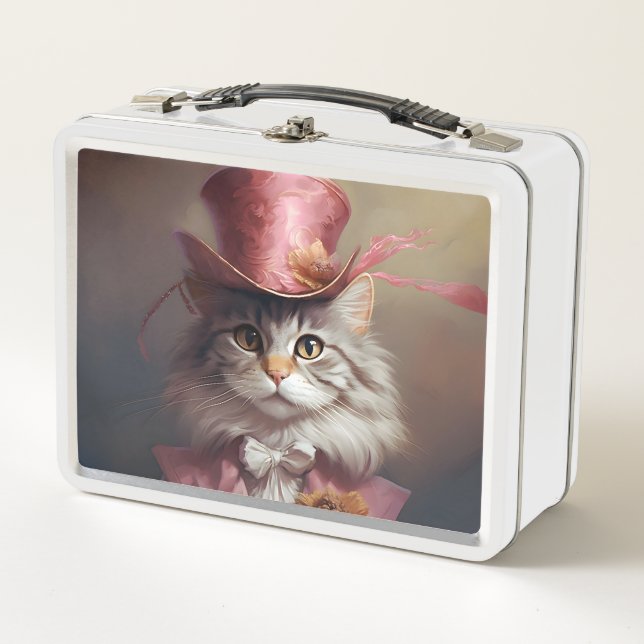 Aristocratic Cat In Pink Metal Lunch Box (Front)