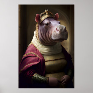 Aristocratic Hippo Renaissance Portrait Funny Poster