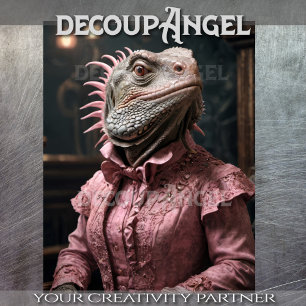 Aristocratic Iguana in Pink -Decoupage- Tissue Paper