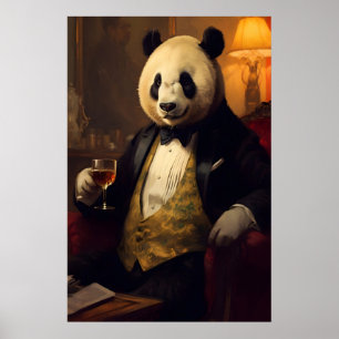 Aristocratic Panda Portrait, Funny Animal Wall Art