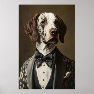 Aristocratic Pointer Dog Portrait, Funny Animal Poster