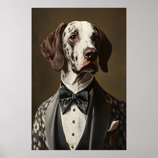 Aristocratic Pointer Dog Portrait, Funny Animal Poster (Front)