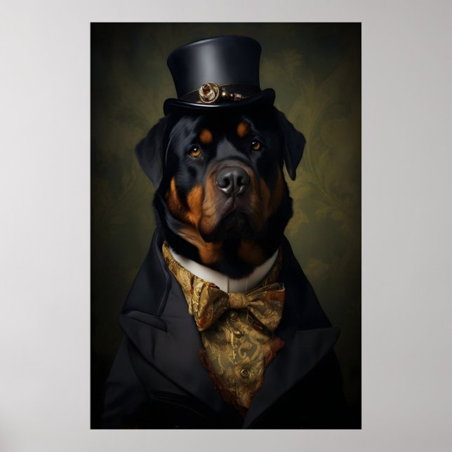 Aristocratic Rottweiler Print, Funny Renaissance Poster (Front)