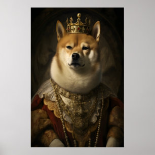 Aristocratic Shiba Inu Portrait Print, Funny Dog Poster