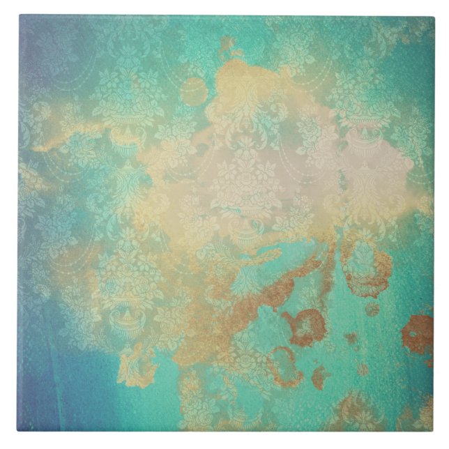 Aristotle blue-teal beige aged looking ceramic tile (Front)