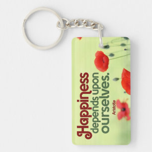 Aristotle Inspirational Quote "Happiness" Key Ring
