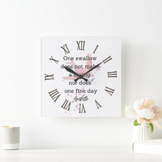 Aristotle Spring Quote Decor For Home  Square Wall Clock