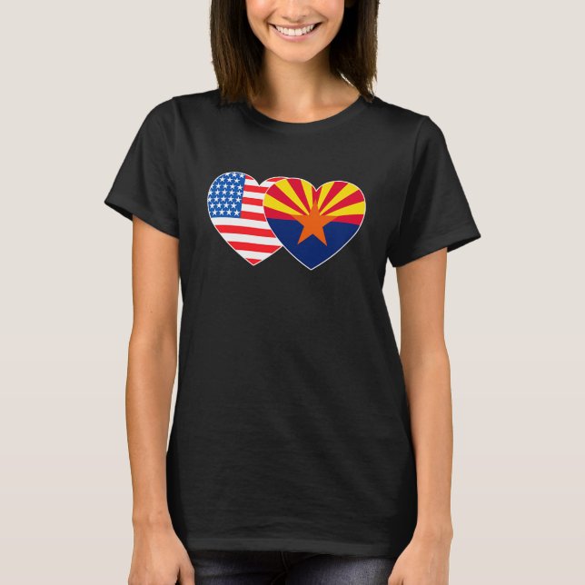 Arizona and USA Flag Twin Heart for Proud American T-Shirt (Front)