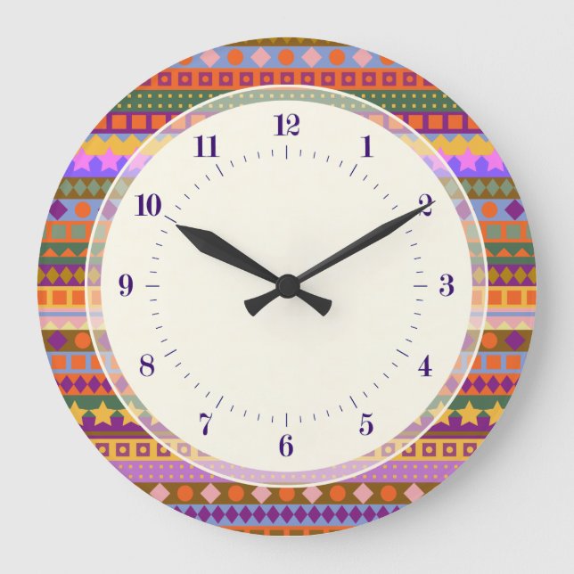 Arizona Aztec Desert Colours Southwest ZigZag Large Clock (Front)