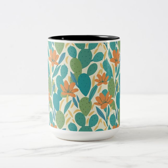 Arizona Botanical Tile Pattern Two-Tone Coffee Mug (Center)
