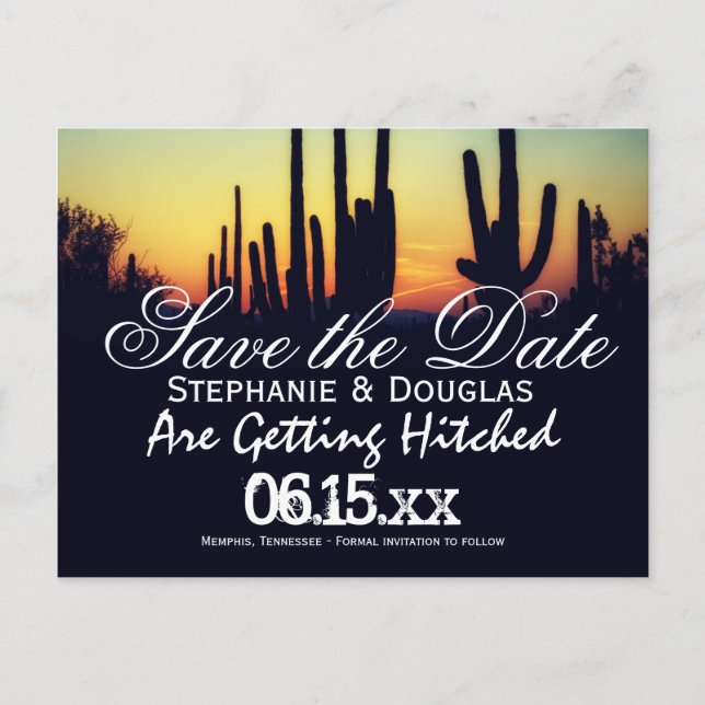 Arizona Cactus Sunset Save the Date Postcards (Front)