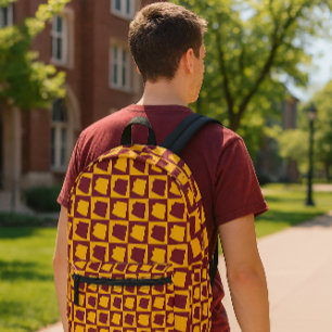 Arizona Checkerboard Maroon and Gold Pattern Printed Backpack