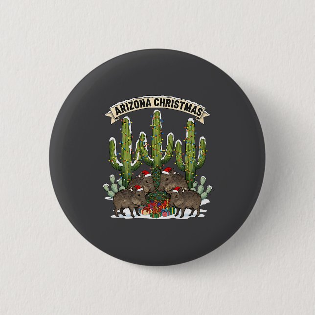 Arizona Christmas Javelina Family Desert Saguaros  6 Cm Round Badge (Front)