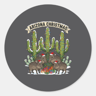 Arizona Christmas Javelina Family Desert Saguaros  Classic Round Sticker