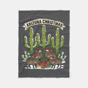 Arizona Christmas Javelina Family Desert Saguaros  Fleece Blanket