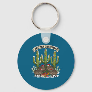 Arizona Christmas Javelina Family Desert Saguaros  Key Ring