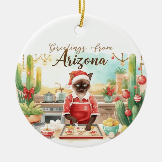 Arizona Christmas themed for Siamese Cat lovers Ceramic Ornament (Front)