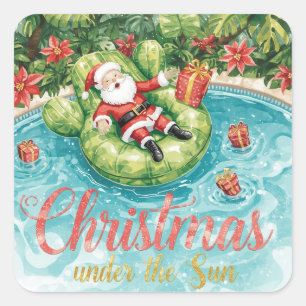 Arizona Christmas themed with Santa Pool party Square Sticker