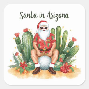 Arizona Christmas with Santa Claus on golf ball Square Sticker