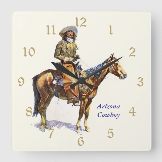 Arizona Cowboy Remington Fine Art Square Wall Clock (Front)