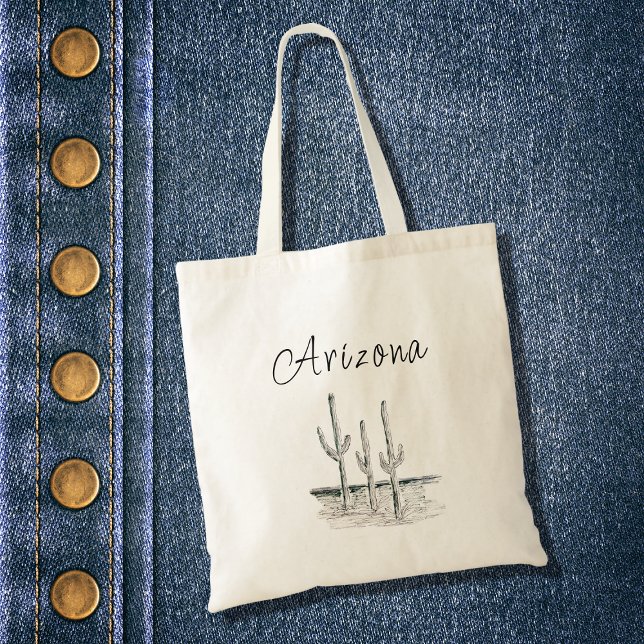 Arizona Desert Cactus Black White Boho Tote Bag (Creator Uploaded)