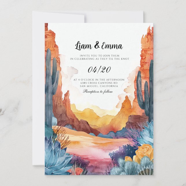 Arizona Desert Cactus landscape Wedding Invitation (Front)