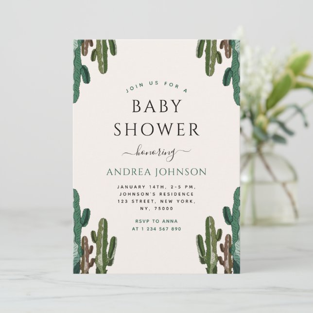 Arizona Desert Cactus Plant Cacti Baby Shower Invitation (Standing Front)