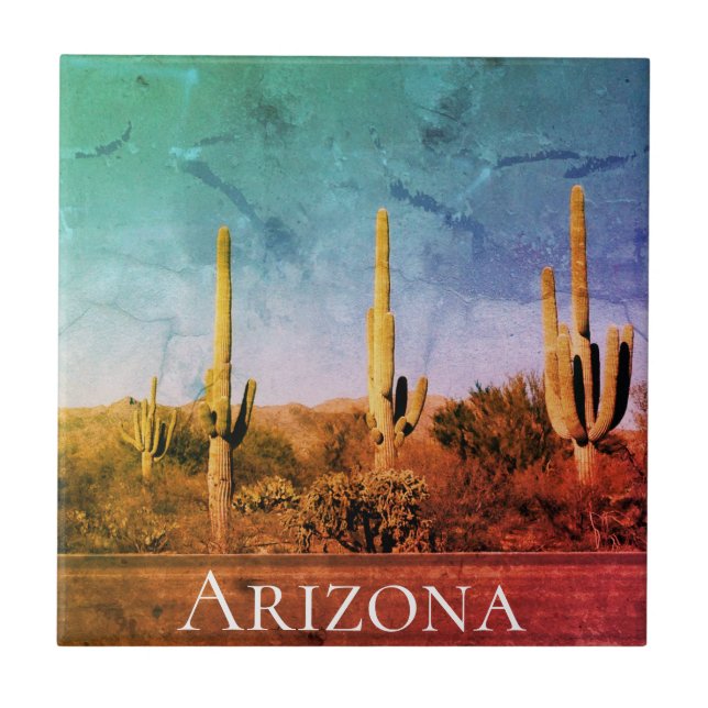Arizona Desert Cactus Southwest Ceramic Tile (Front)