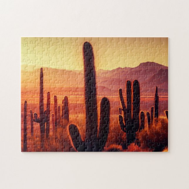 Arizona Desert cactus sunset Jigsaw Puzzle (Horizontal)