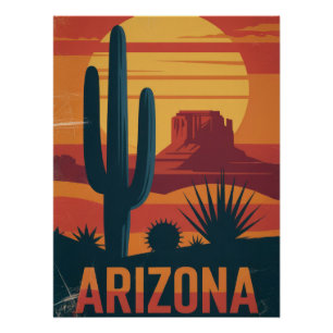 Arizona Desert Landscape Sunset Art Print - Retro 