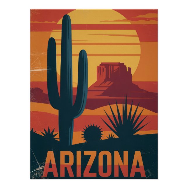 Arizona Desert Landscape Sunset Art Print - Retro  (Front)