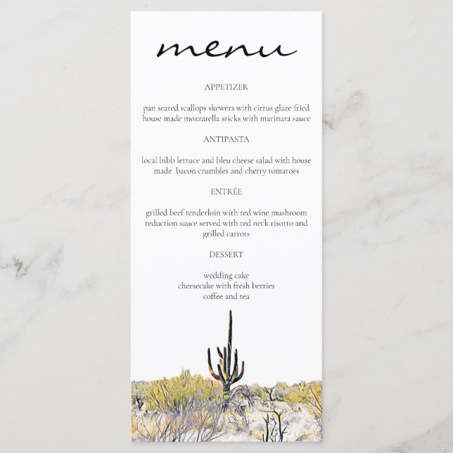 Arizona Desert Saguaro Cactus Menu Cards (Front)