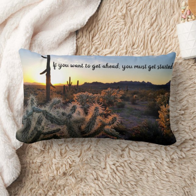 Arizona Desert Sunset Cactus Inspirational Saying Lumbar Cushion (Blanket)