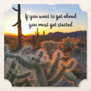 Arizona Desert Sunset Cactus Inspirational Saying Paper Coaster