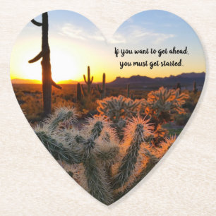 Arizona Desert Sunset Cactus Inspirational Saying Paper Coaster