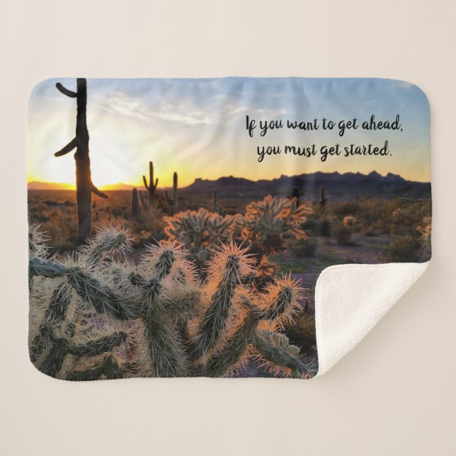 Arizona Desert Sunset Cactus Inspirational Saying Sherpa Blanket (Front (Horizontal))