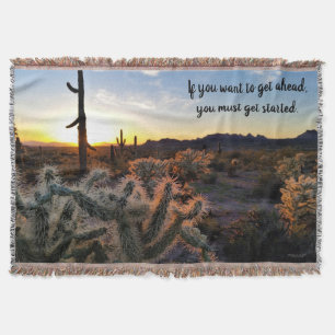 Arizona Desert Sunset Cactus Inspirational Saying Throw Blanket