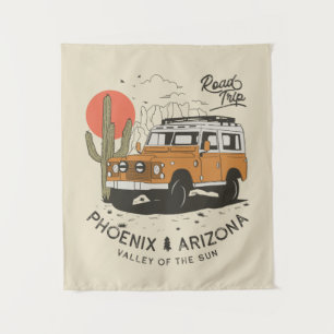 Arizona Desert Sunset Road Trip Cactus Phoenix Tapestry