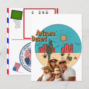 Arizona desert vibes with cactus and mountain holiday postcard