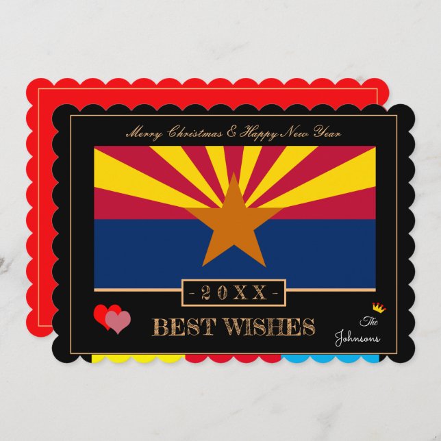 Arizona Flag & Happy New Year /Best Wishes USA Holiday Card (Front/Back)